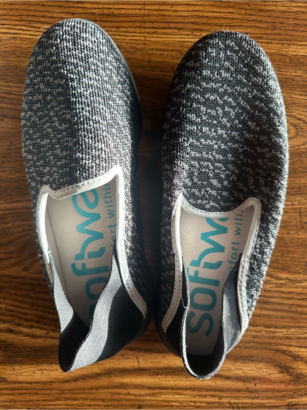 SoftWalk Gray and White Slip-On Knit Sneakers